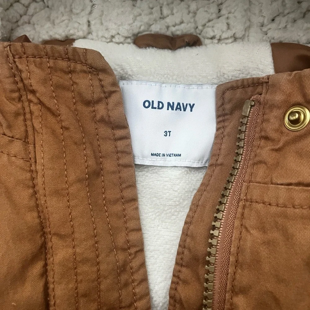 Old Navy Kids Tan Parka Jacket with Faux Fur Hood
